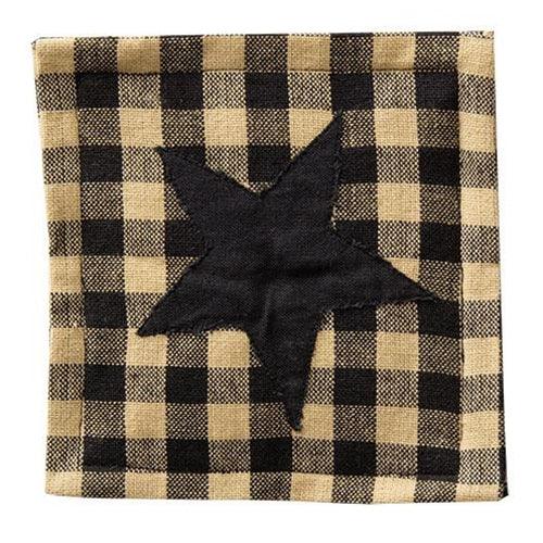 4 Set Black & Tan Star Applique Square Coasters - The Fox Decor