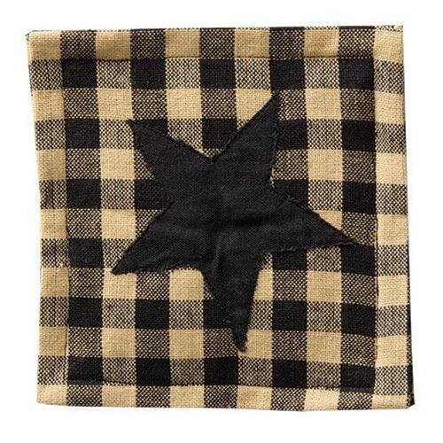 4 Set Black & Tan Star Applique Square Coasters