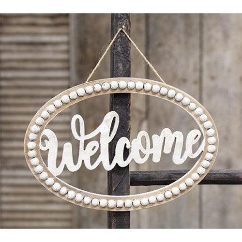 Distressed Beaded Wall Sign 'Welcome - The Fox Decor