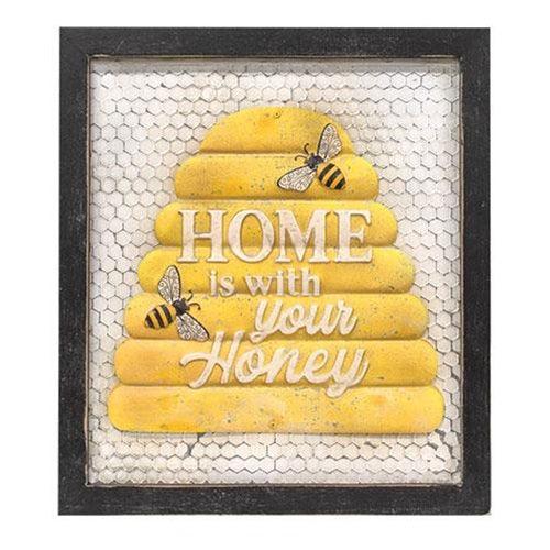 Home Is With Your Honey Framed Metal Sign - The Fox Decor