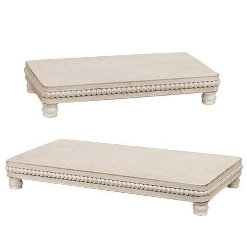 2 Set Beaded White Wood Platters - The Fox Decor