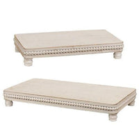 2 Set Beaded White Wood Platters - The Fox Decor