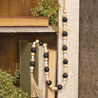 Black Natural White Wooden Bead Garland 34L - The Fox Decor