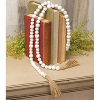 Distressed White Beaded Garland with Jute Tassels 57L - The Fox Decor
