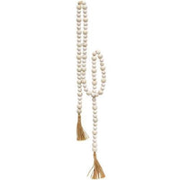 Distressed White Beaded Garland with Jute Tassels 57L - The Fox Decor