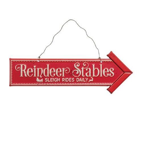Reindeer & Sleigh Parking Metal Hanging Sign 2 Asstd - The Fox Decor
