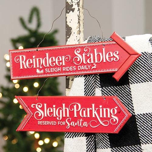 Reindeer & Sleigh Parking Metal Hanging Sign 2 Asstd - The Fox Decor