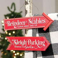Reindeer & Sleigh Parking Metal Hanging Sign 2 Asstd - The Fox Decor