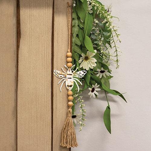 Beaded White Metal Bee Ornament - The Fox Decor