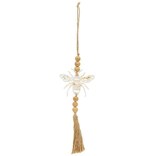 Beaded White Metal Bee Ornament - The Fox Decor