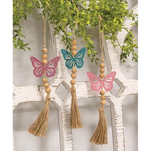 Beaded Metal Butterfly Ornament 3 Asstd - The Fox Decor