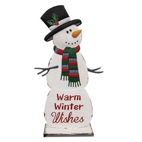 Warm Winter Wishes Metal Snowman Sitter - The Fox Decor