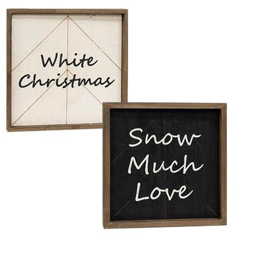 Snow Much Love White Christmas Reversible Woodburned Sign - The Fox Decor