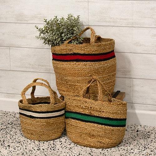 Jute Containers 3 Set Bold Striped Jute Containers – The Fox Decor