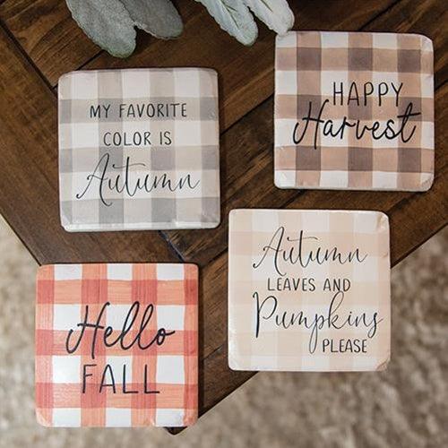 4 Set Fall Gingham Resin Coasters