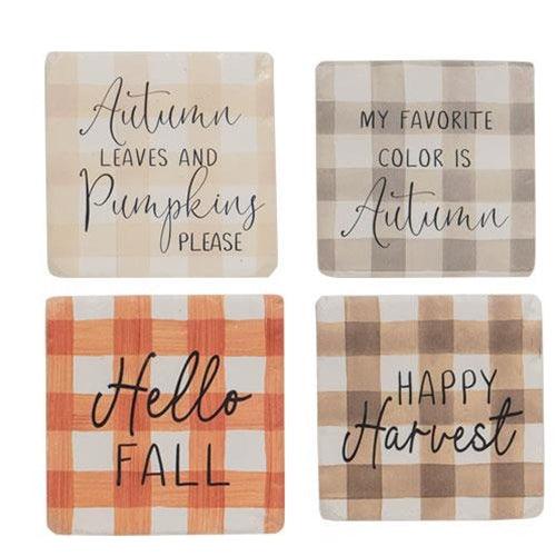 4 Set Fall Gingham Resin Coasters