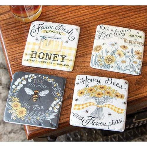 4 Set Farm Fresh Honey Resin Coasters
