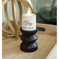 Black Wooden Pillar Candle Holder 35 Tall - The Fox Decor