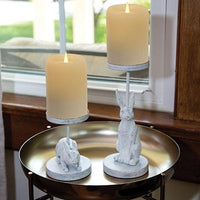 White Bunny Metal Pillar Candle Holder 475 - The Fox Decor