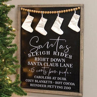 Santa's Sleigh Rides Stocking Beaded Wood Sign - The Fox Decor