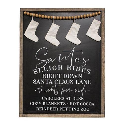 Santa's Sleigh Rides Stocking Beaded Wood Sign - The Fox Decor
