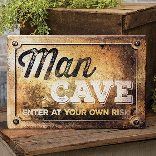 Man Cave Enter At Your Own Risk Distressed Metal Sign - The Fox Decor