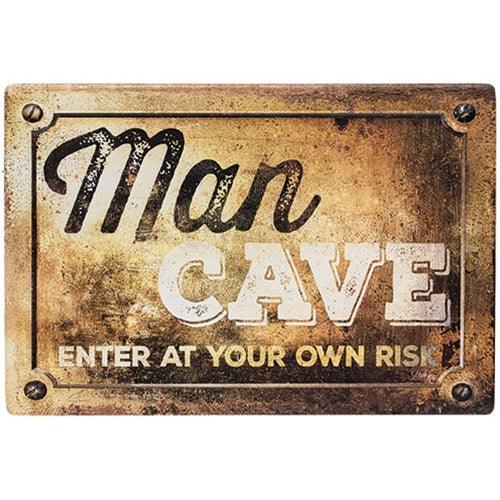 Man Cave Enter At Your Own Risk Distressed Metal Sign - The Fox Decor