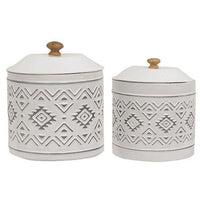 Thumbnail for 2 Set Aztec White Metal Canisters - The Fox Decor