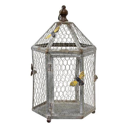 2 Set Rustic Bee Metal Birdcage w Chicken Wire