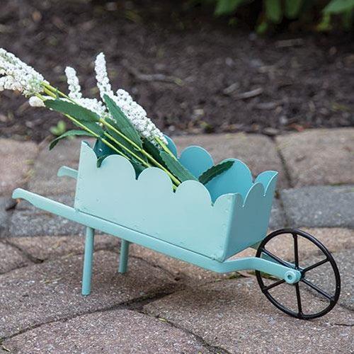 Turquoise Scalloped Metal Wheelbarrow