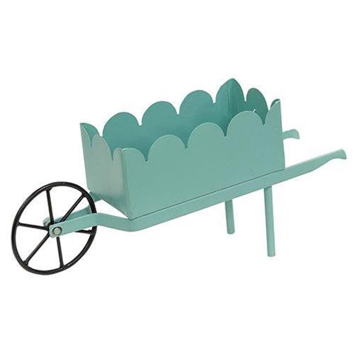 Turquoise Scalloped Metal Wheelbarrow