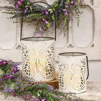 2 Set Butterfly Cutout White Metal Buckets - The Fox Decor