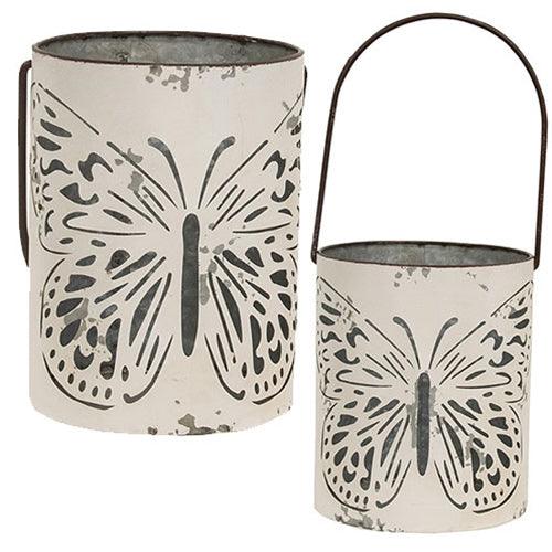 2 Set Butterfly Cutout White Metal Buckets - The Fox Decor