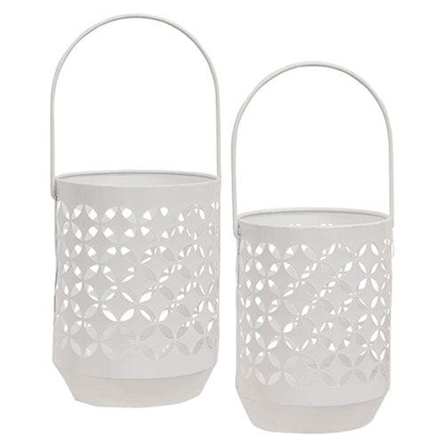 2 Set White Geometric Trellis Lanterns - The Fox Decor