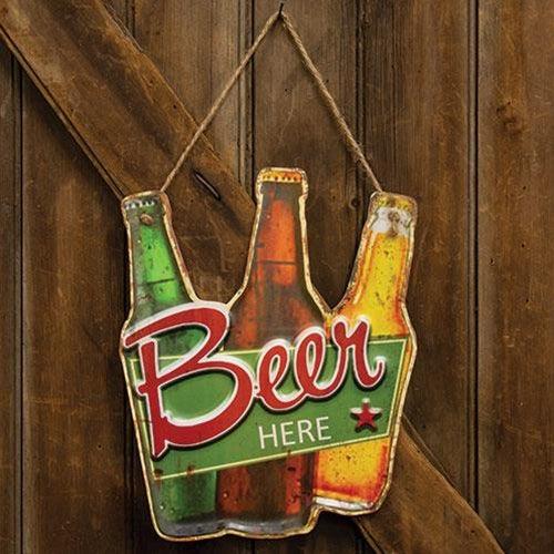 Beer Here Bottles Hanging Metal Sign - The Fox Decor