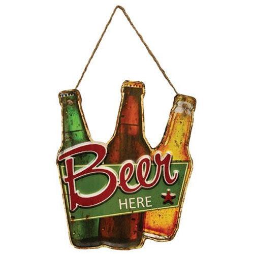 Beer Here Bottles Hanging Metal Sign - The Fox Decor