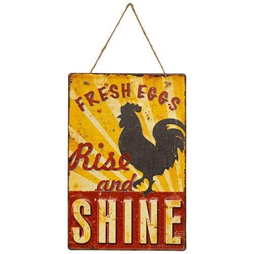 Fresh Eggs Rise and Shine Hanging Metal Sign - The Fox Decor
