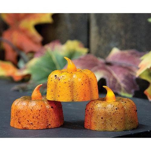 Grungy Pumpkin Tealight 3 Asstd - The Fox Decor