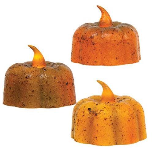 Grungy Pumpkin Tealight 3 Asstd - The Fox Decor