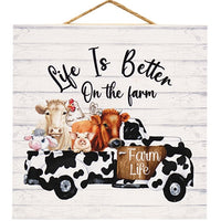 Thumbnail for Life Is Better on the Farm Cow Print Truck Sign