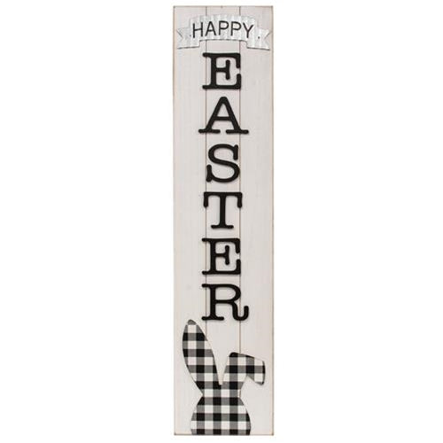 Buffalo Check Bunny Happy Easter Sign w Easel