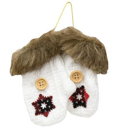 2 Set Ivory Knit Faux Fur Ornaments - The Fox Decor