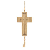 Be Still Cross Wood Ornament w Beads & Tassel - The Fox Decor