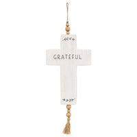 Grateful Cross Wood Ornament w Beads & Tassel - The Fox Decor