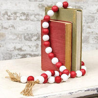 Red & White Beaded String w Jute Tassels - The Fox Decor