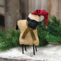 Stuffed Standing Primitive Sheep in Santa Hat - The Fox Decor