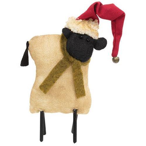 Stuffed Standing Primitive Sheep in Santa Hat - The Fox Decor