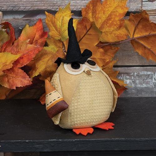 Stuffed Owl in Witch Hat w Candy Corn - The Fox Decor