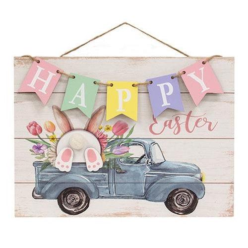 Happy Easter Banner Bunny Truck Hanging Wood Sign - The Fox Decor