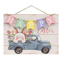 Happy Easter Banner Bunny Truck Hanging Wood Sign - The Fox Decor